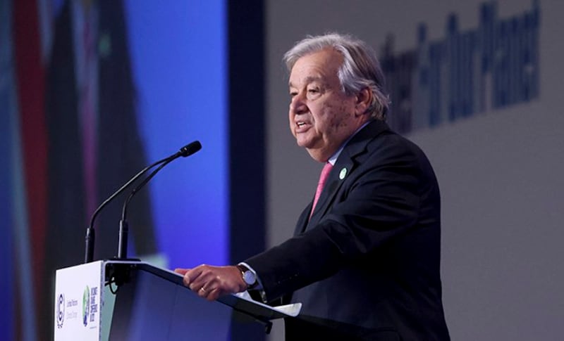 联合国秘书长古特雷斯(Antonio Guterres)在20国集团罗马峰会上指出,如果G20领导人之间没有重新建立信任,即将在苏格兰城市格拉斯哥举行的气候谈判可能失败。(美联社图片)
